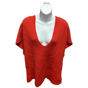 Cabi Womens Sweater Size Small Short Sleeve V-Neck Pullover Red Casual Top